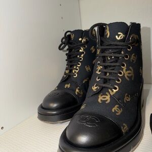 Chanel logo ankle boots